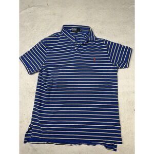 Vintage Polo Ralph Lauren Men's Blue Yellow Strip Custom Fit Polo Shirt Size L